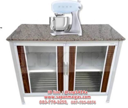 ตู้ลูมิเนียมหน้าเรียบ 1 เมตร ท๊อปหินหินแกรนิต ยี่ห้อ Lion